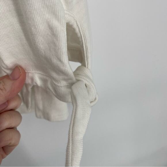 Loft Slub Knit White U-Neck 3/4 Raglan Tie Sleeve 100% Cotton Knit Top Coastal L - Picture 5 of 10